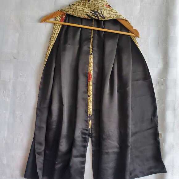 Vintage Silk Wrap Scarf Oriental Asian Style Soft Smooth Black Cream Red Pockets - Picture 11 of 11